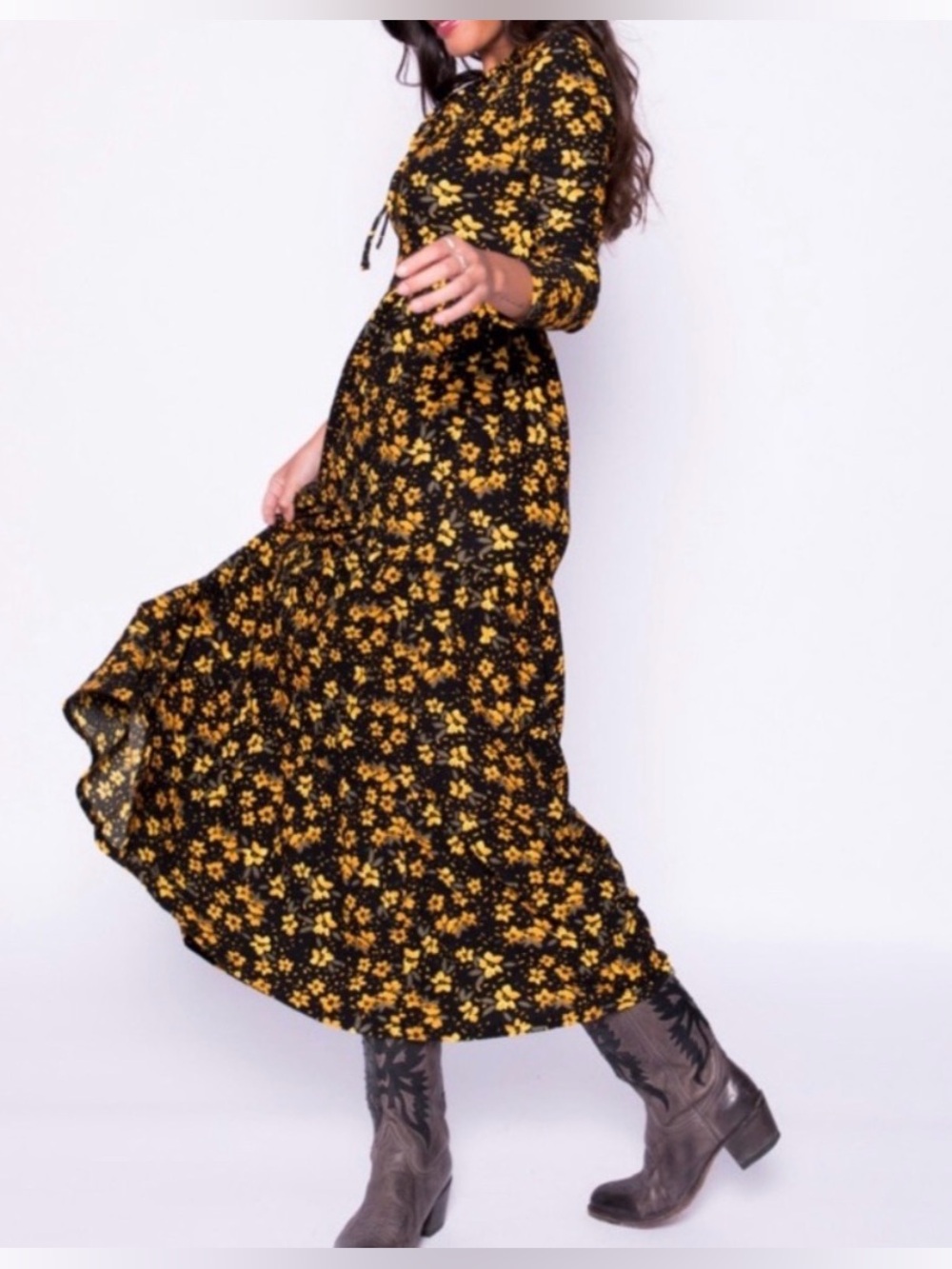 Free People Tiers of Joy Floral Long Sleeve Maxi Dress Size L